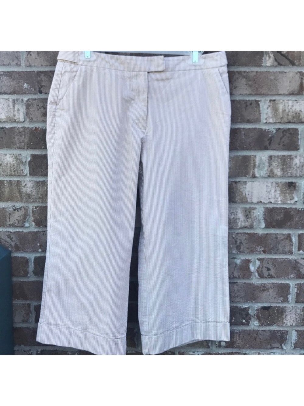 NEW YORK & COMPANY Tan Striped Cropped Pants Capris
